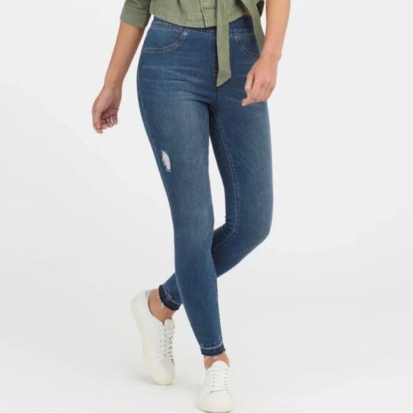 Spanx | Shape And Lift Distressed Skinny Jeans In Medium Blue Wash Size 1X - Picture 9 of 9